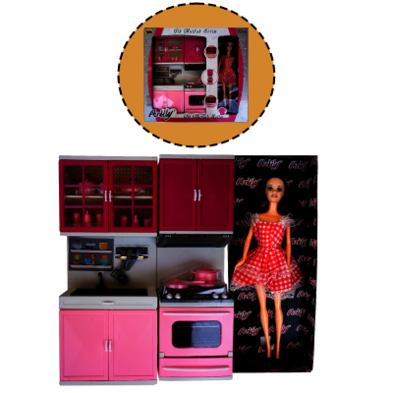 Set papusa cu bucatarie din 2 corpuri si accesorii